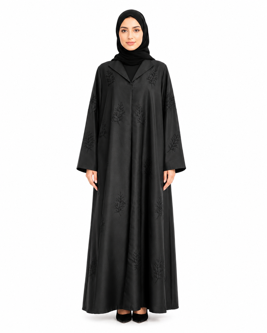 Noir Leaf Elegance Abaya 10022