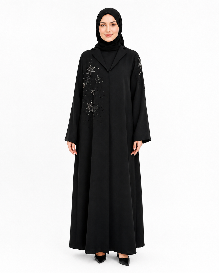 Noir Blossom Blazer Abaya 10041