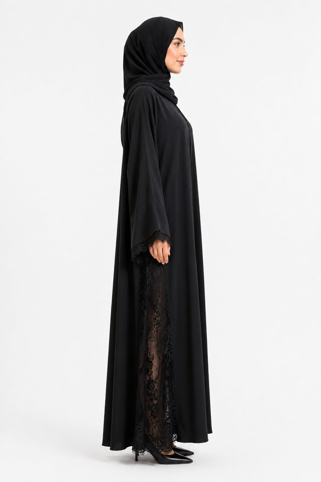 Noir Dentelle Flow Abaya 1004-52