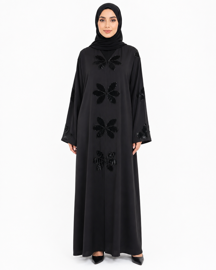 Noir Petal Abaya 10056