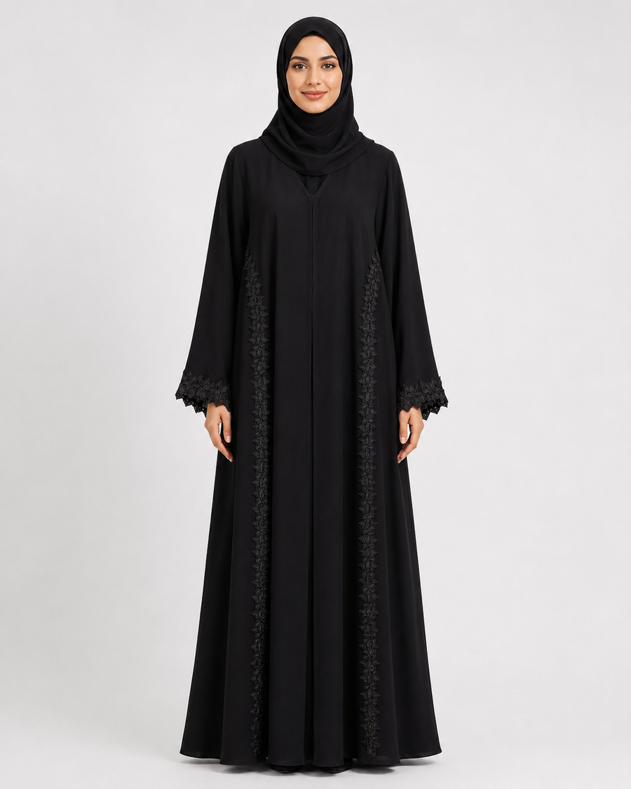 Noir Fleur Line Abaya 10075