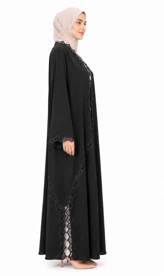 Noir Arabesque Dentelle Abaya 10013