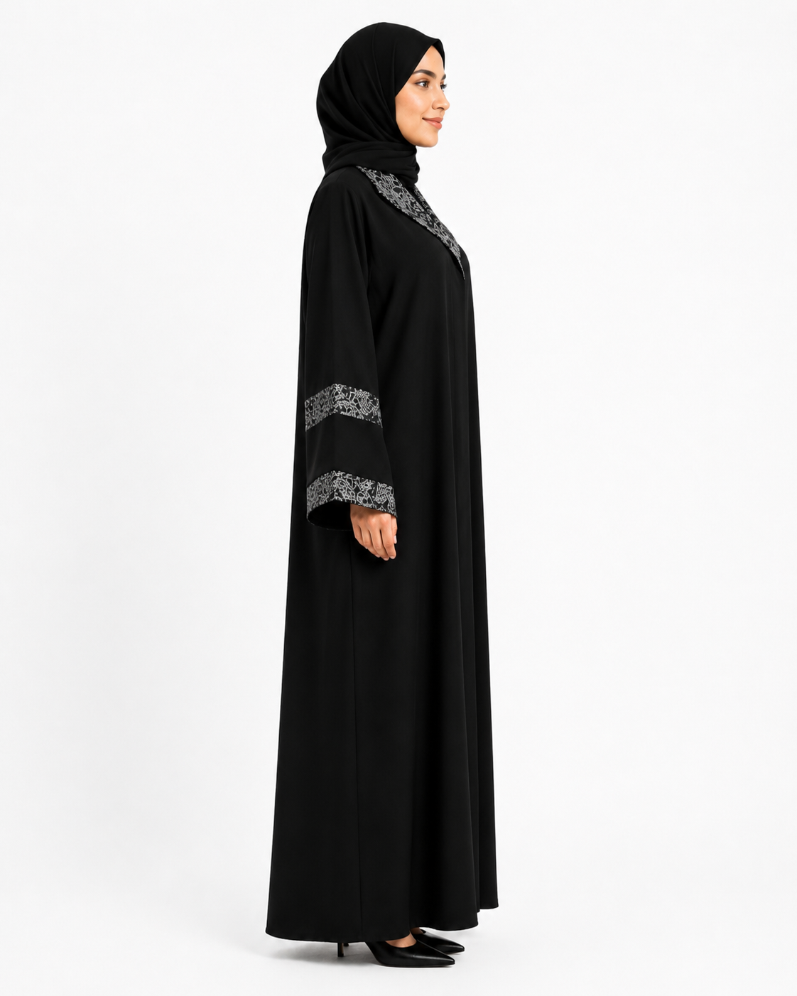 Noir Silver Prestige Abaya 10081