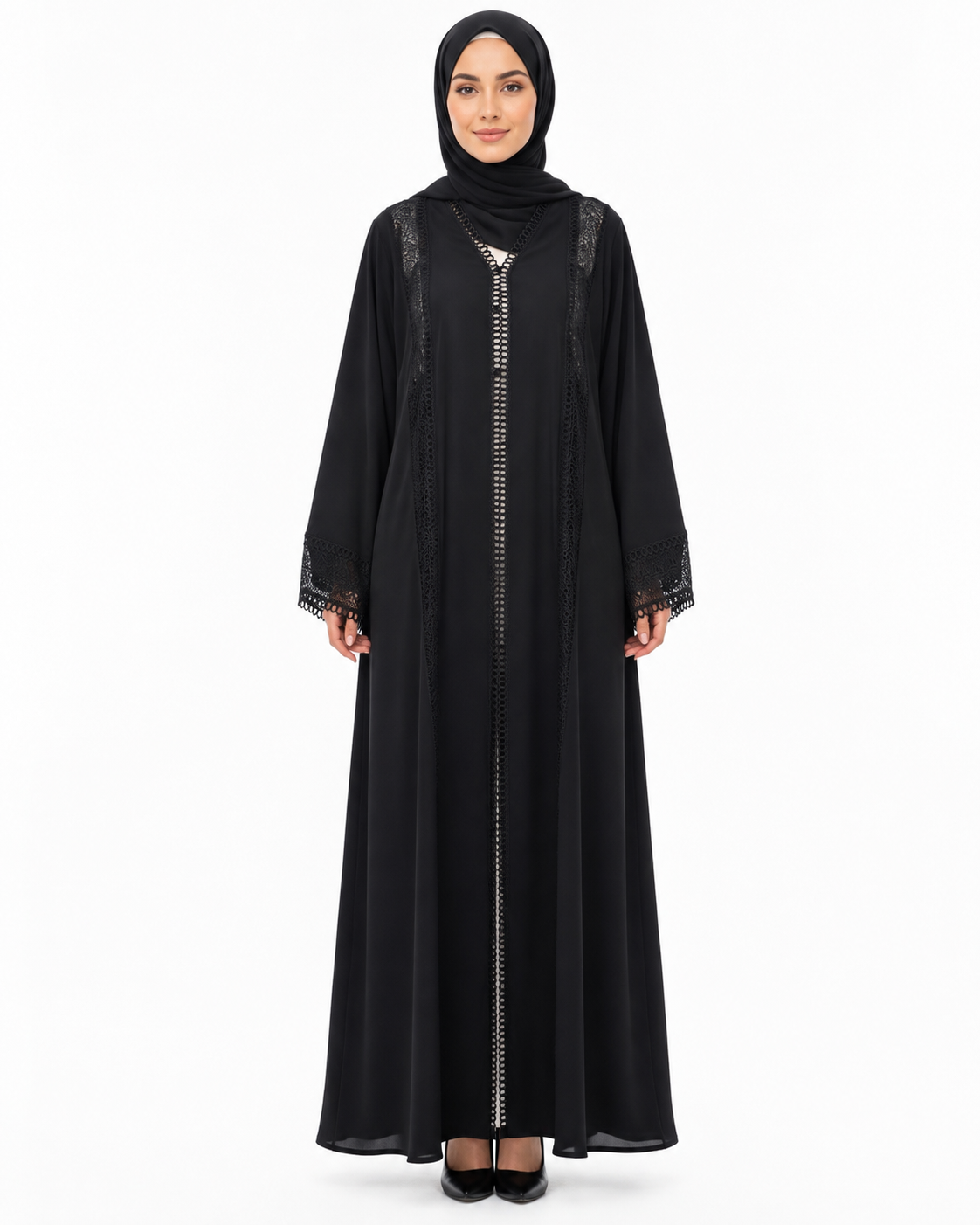 Noir Crochet Elegance Abaya 10064