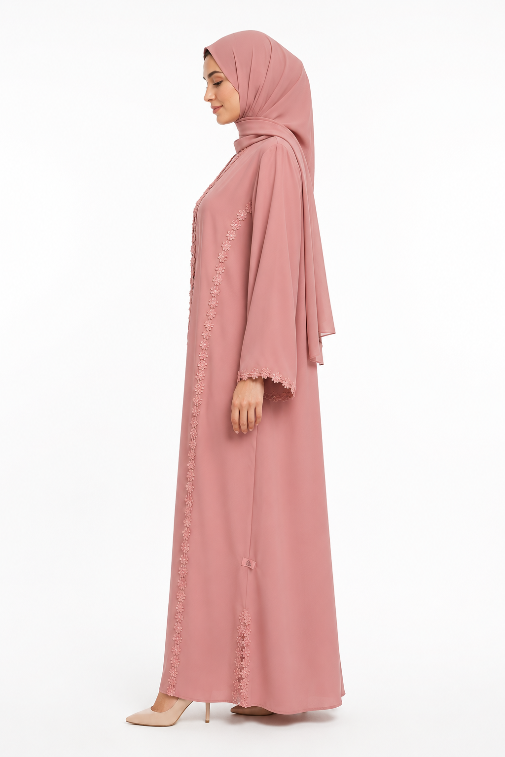 Blush Rosé Dentelle Abaya 1007