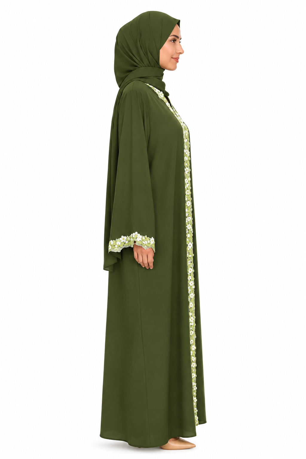 Olive Blossom Dentelle Abaya 10036