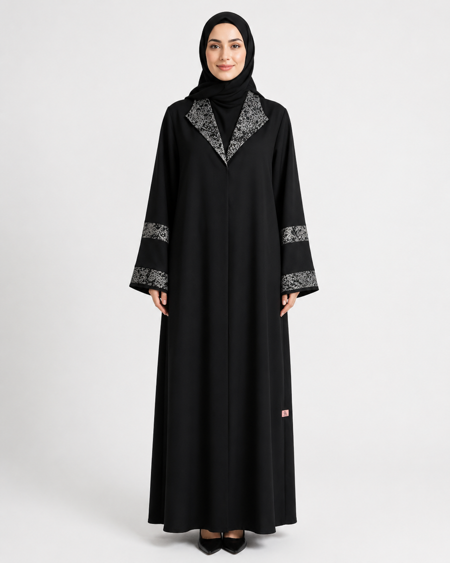 Noir Silver Prestige Abaya 10081