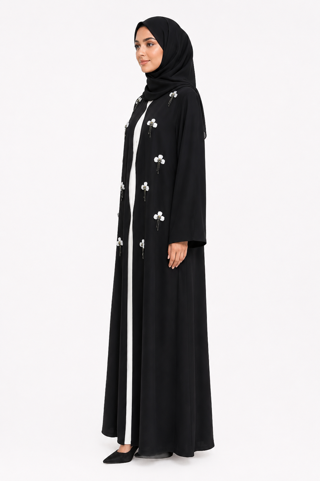 Pearl Blossom Noir Abaya 10073