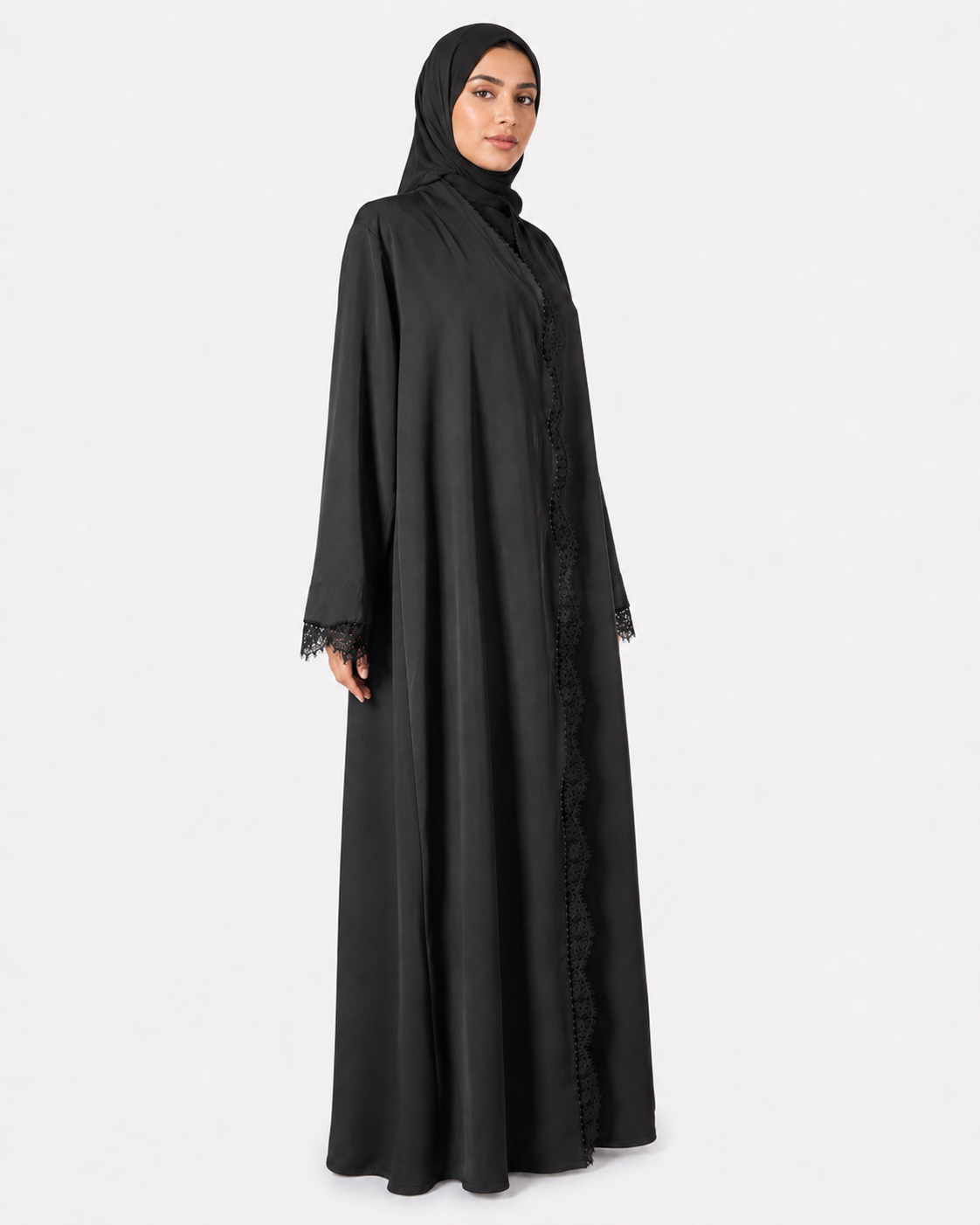 Noir Wave Dentelle Abaya 10050
