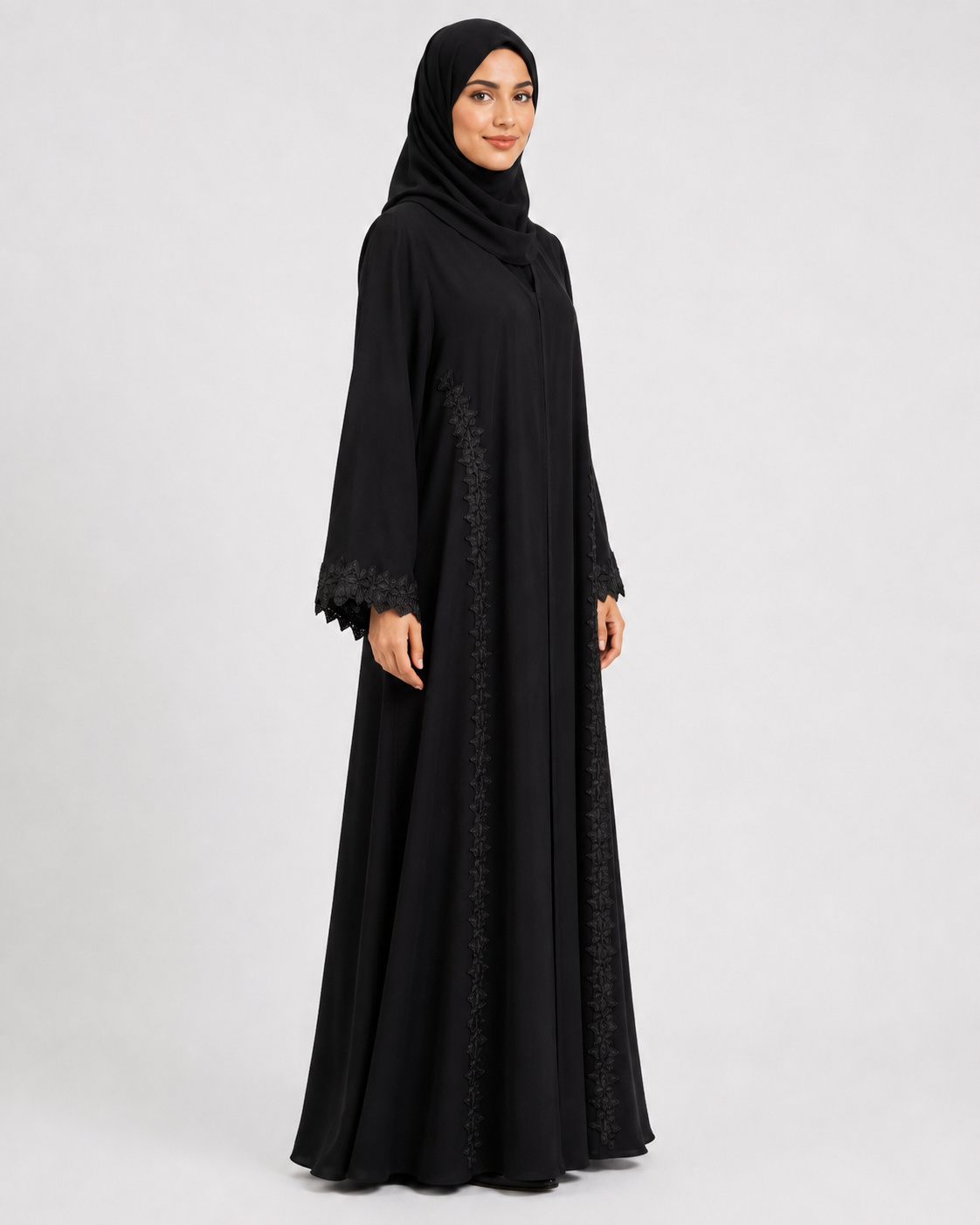 Noir Fleur Line Abaya 10075