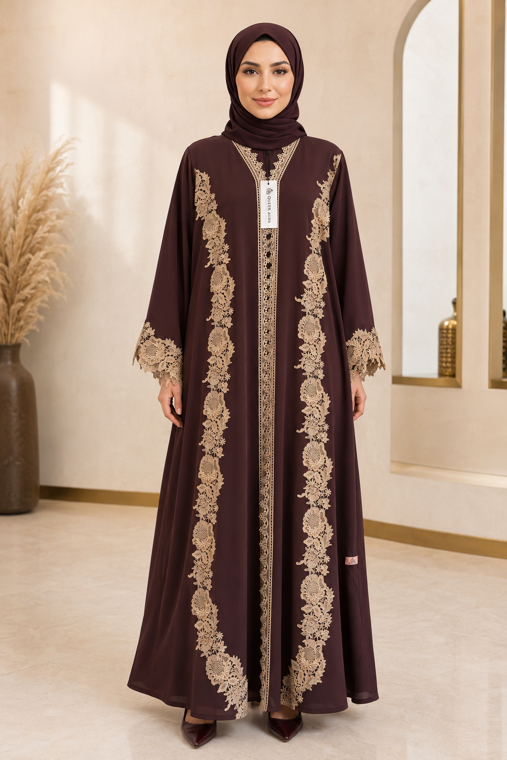 Mocha Royale Dentelle Abaya 10074