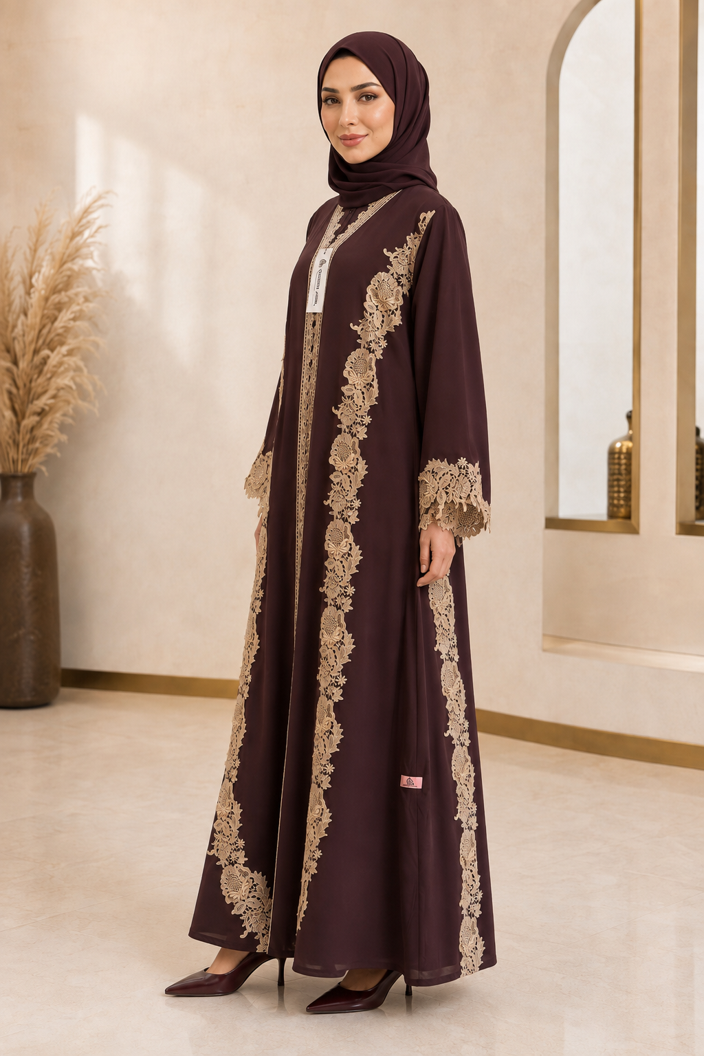 Mocha Royale Dentelle Abaya 10074