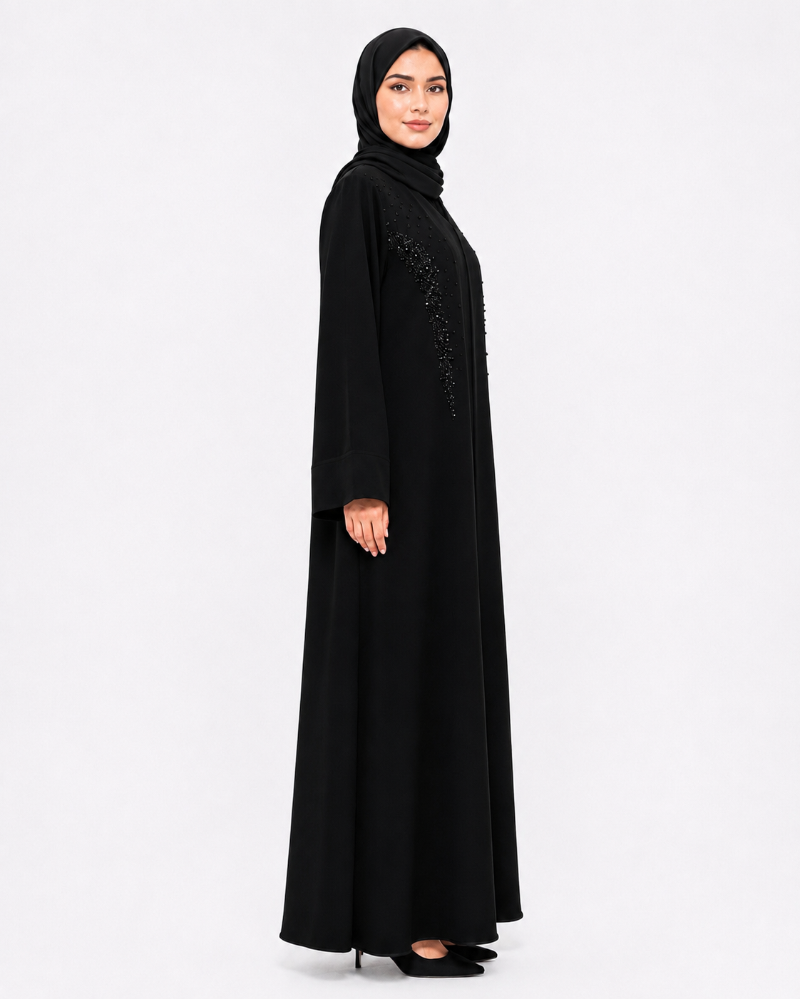 Noir Crystal Wave Abaya 10057