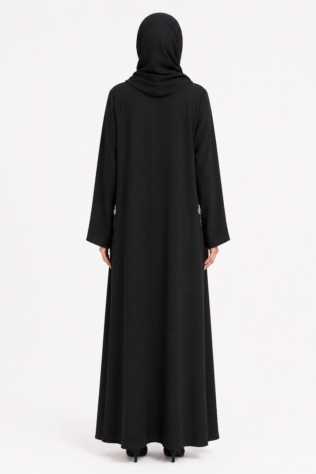 Pearl Blossom Noir Abaya 10073
