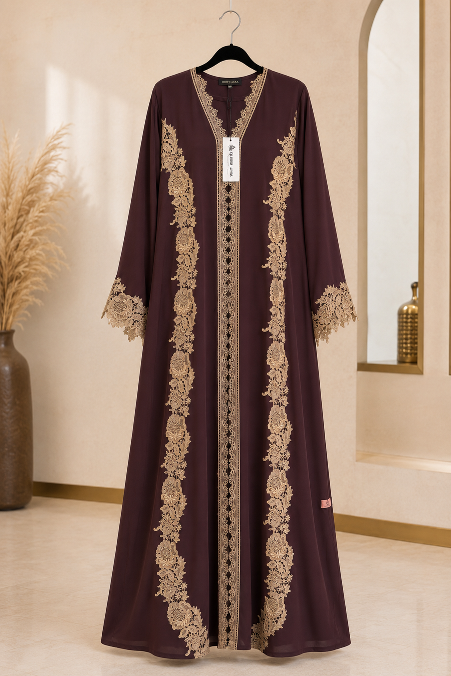 Mocha Royale Dentelle Abaya 10074