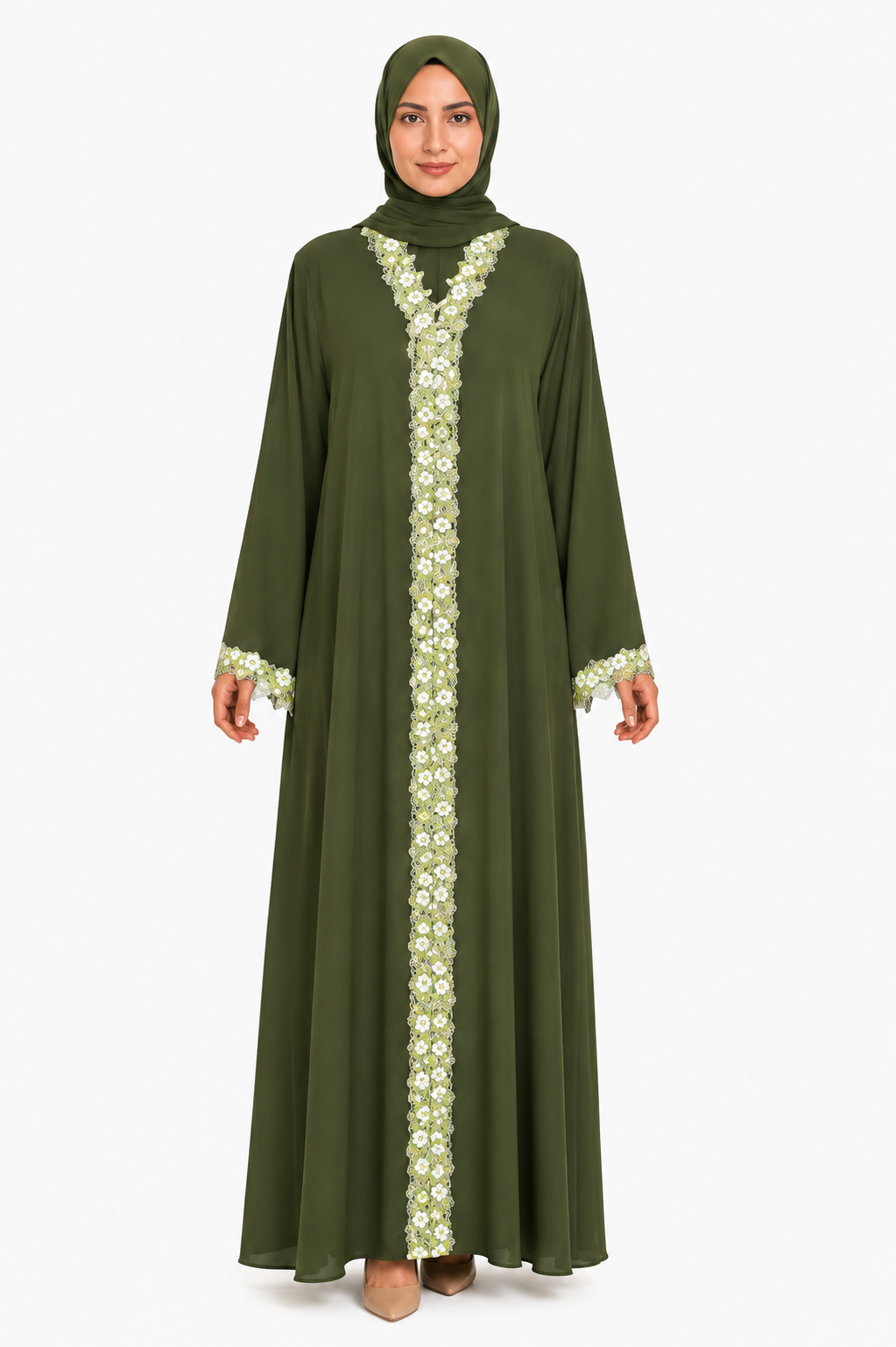 Olive Blossom Dentelle Abaya 10036
