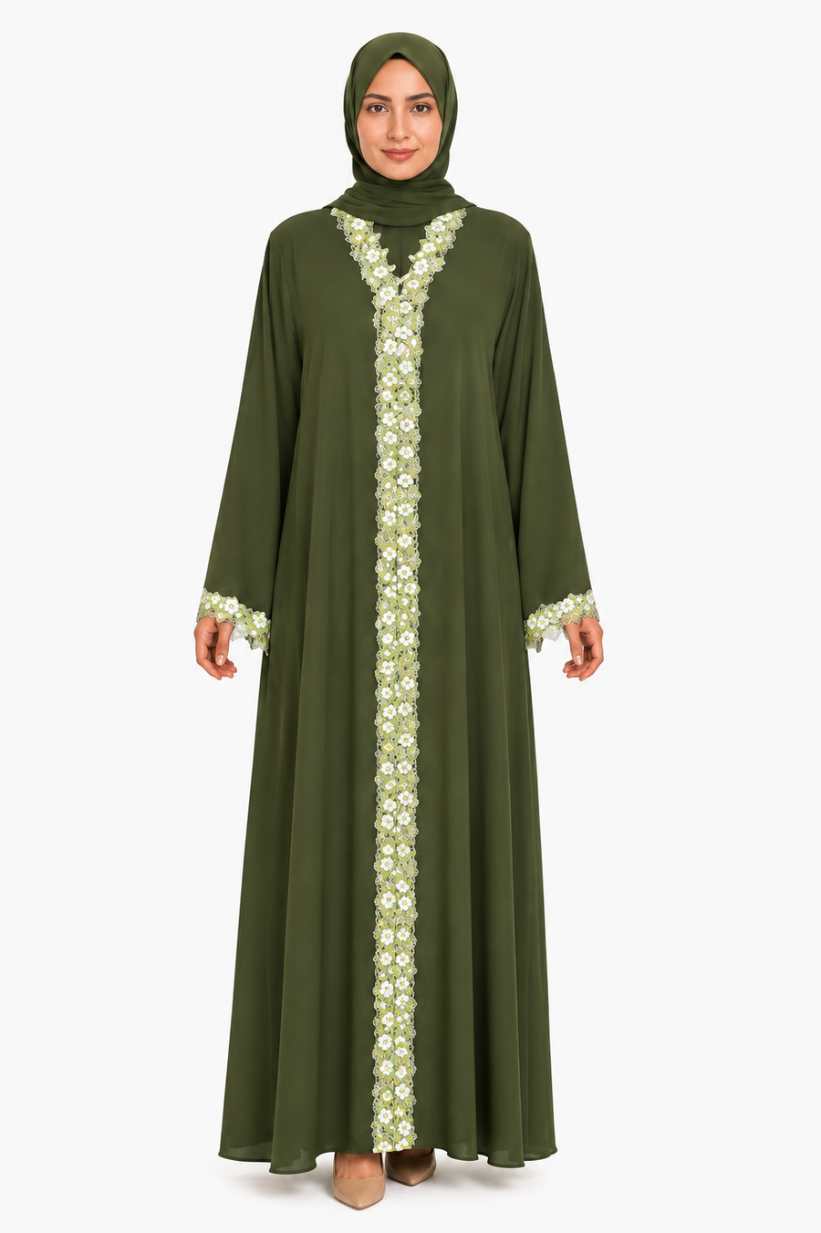 Olive Blossom Dentelle Abaya 10036