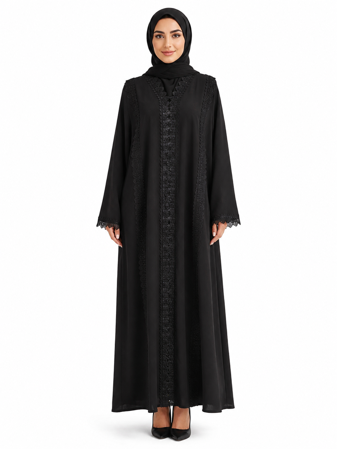 Noir Dentelle Majesty Abaya 10034