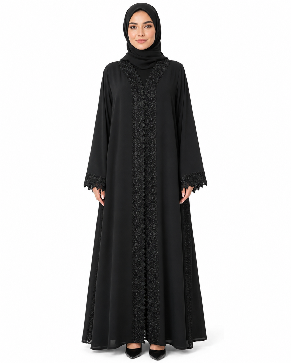 Noir Royale Dentelle Abaya 10055