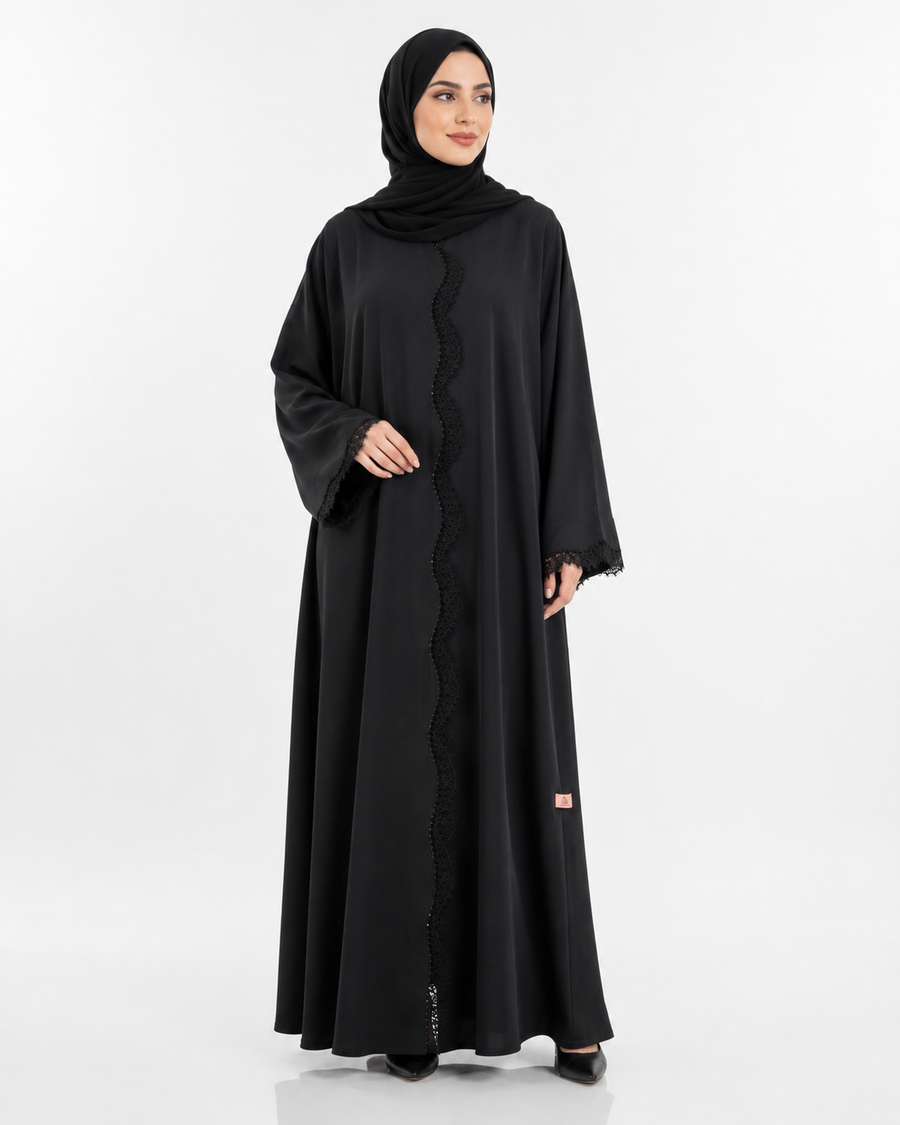 Noir Wave Dentelle Abaya 10050
