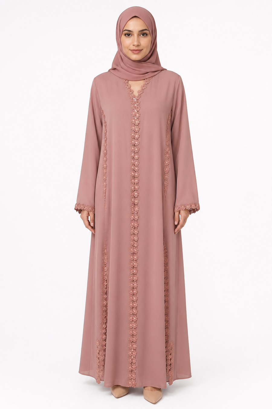 Blush Rosé Dentelle Abaya 1007