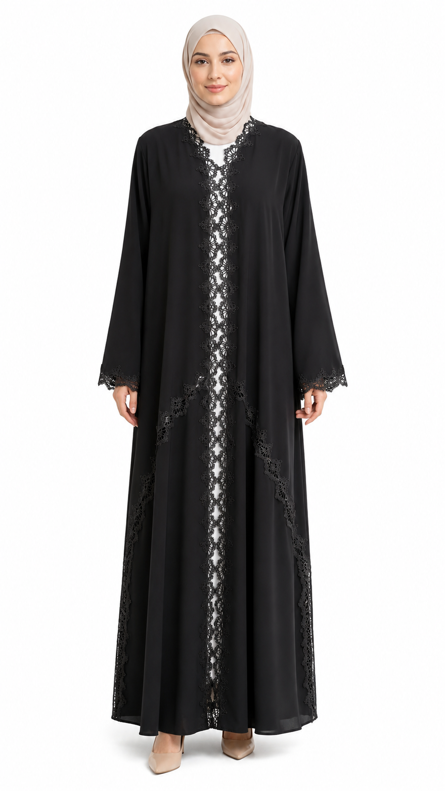 Noir Arabesque Dentelle Abaya 10013