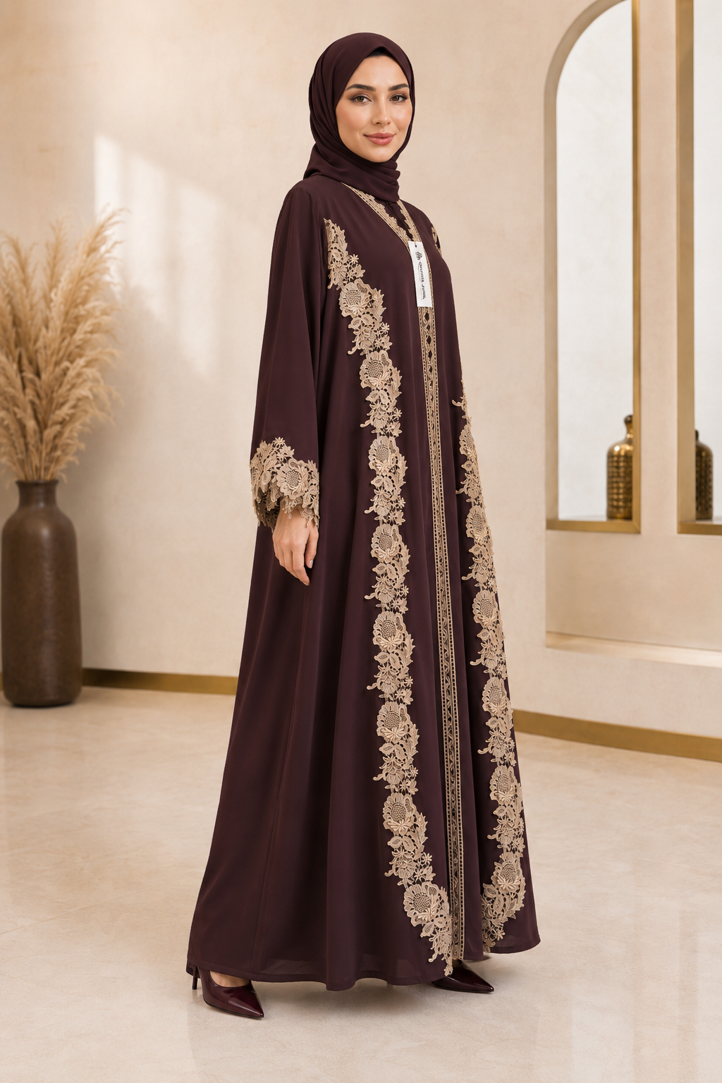 Mocha Royale Dentelle Abaya 10074