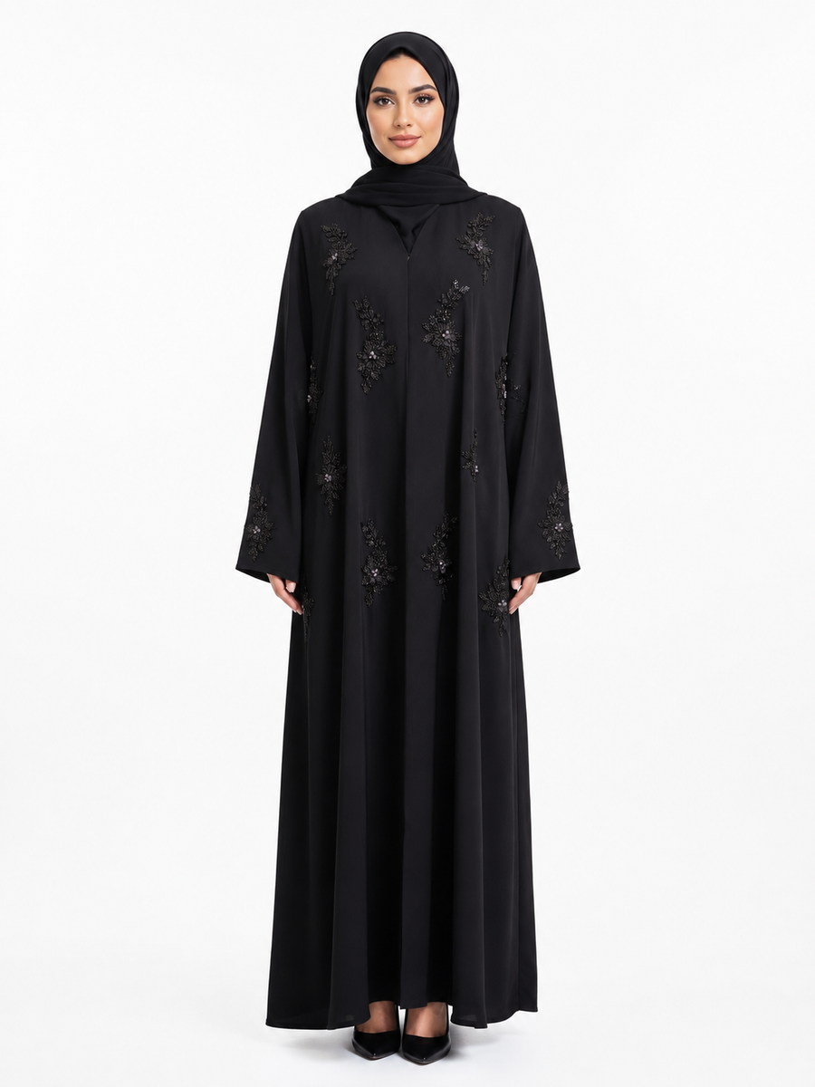 Floral Noir Abaya 10026