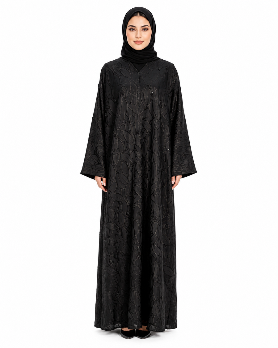 Noir Botanical Abaya 10021