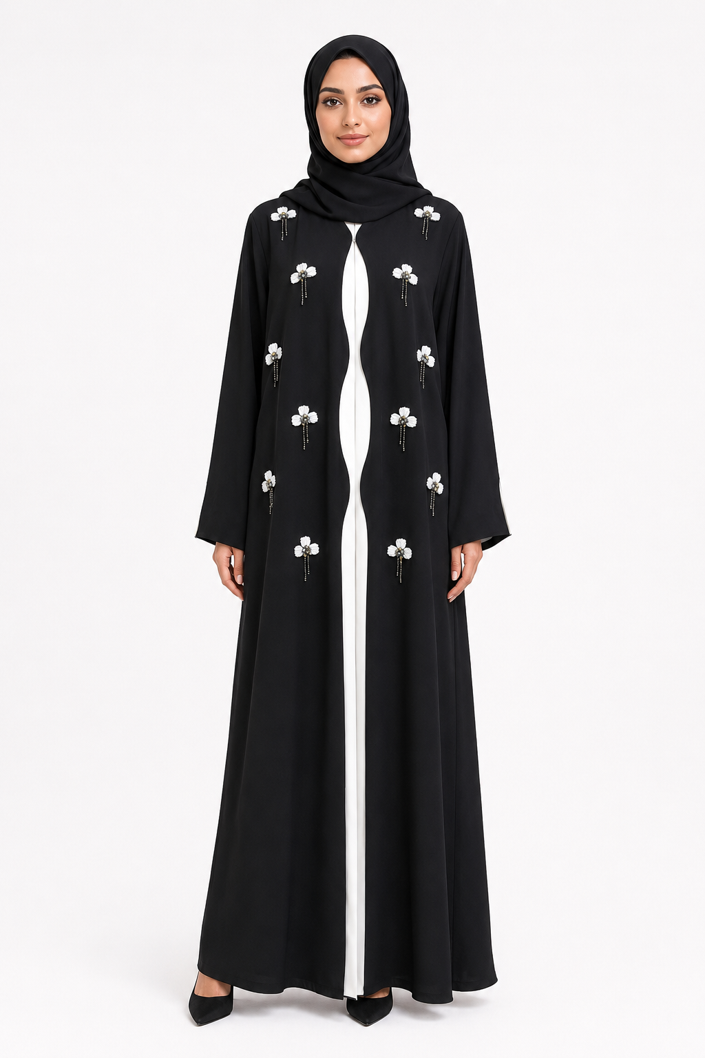 Pearl Blossom Noir Abaya 10073