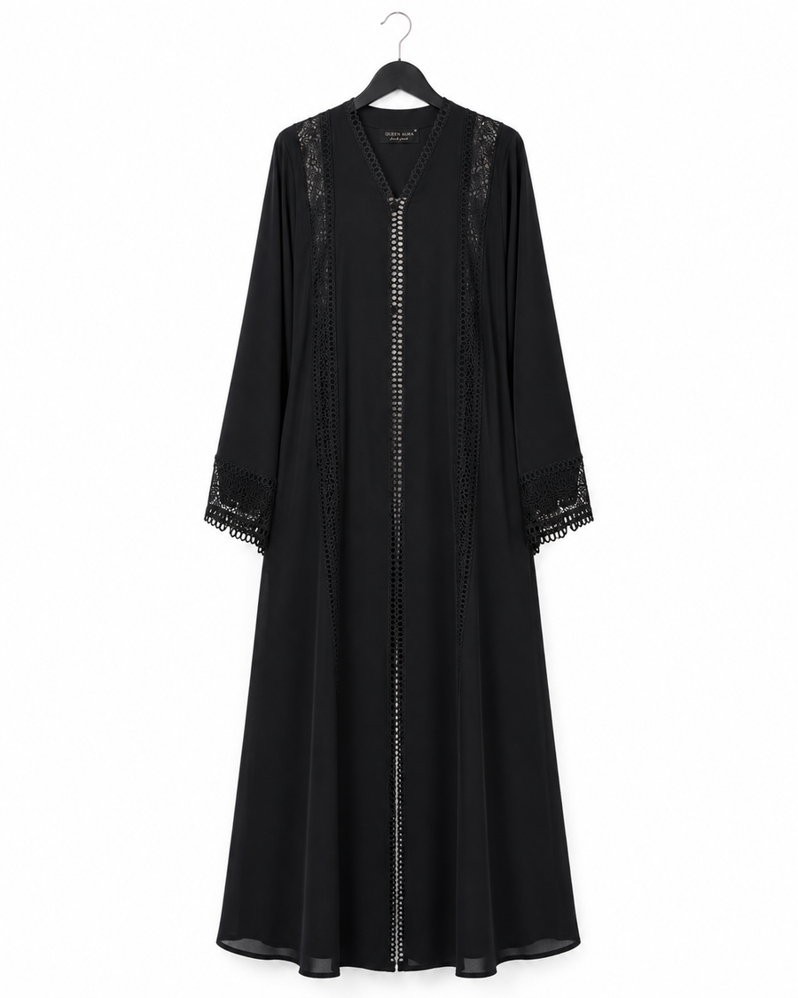 Noir Crochet Elegance Abaya 10064