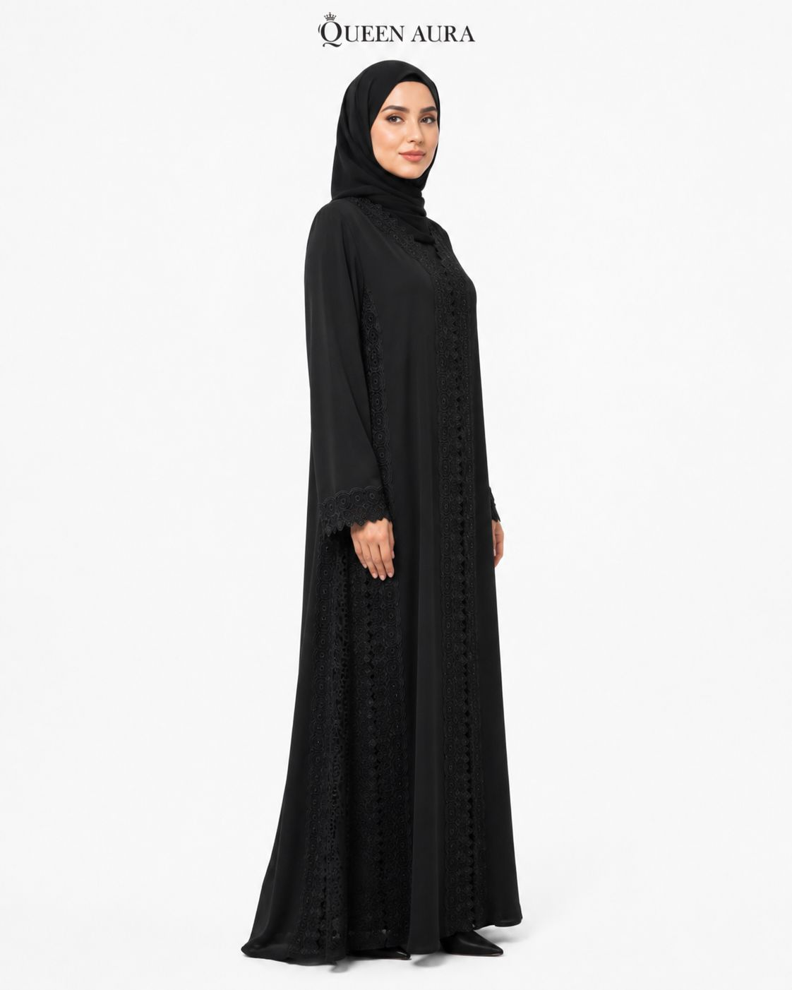 Noir Royale Dentelle Abaya 10055