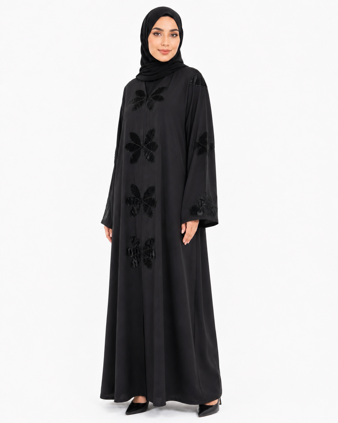 Noir Petal Abaya 10056