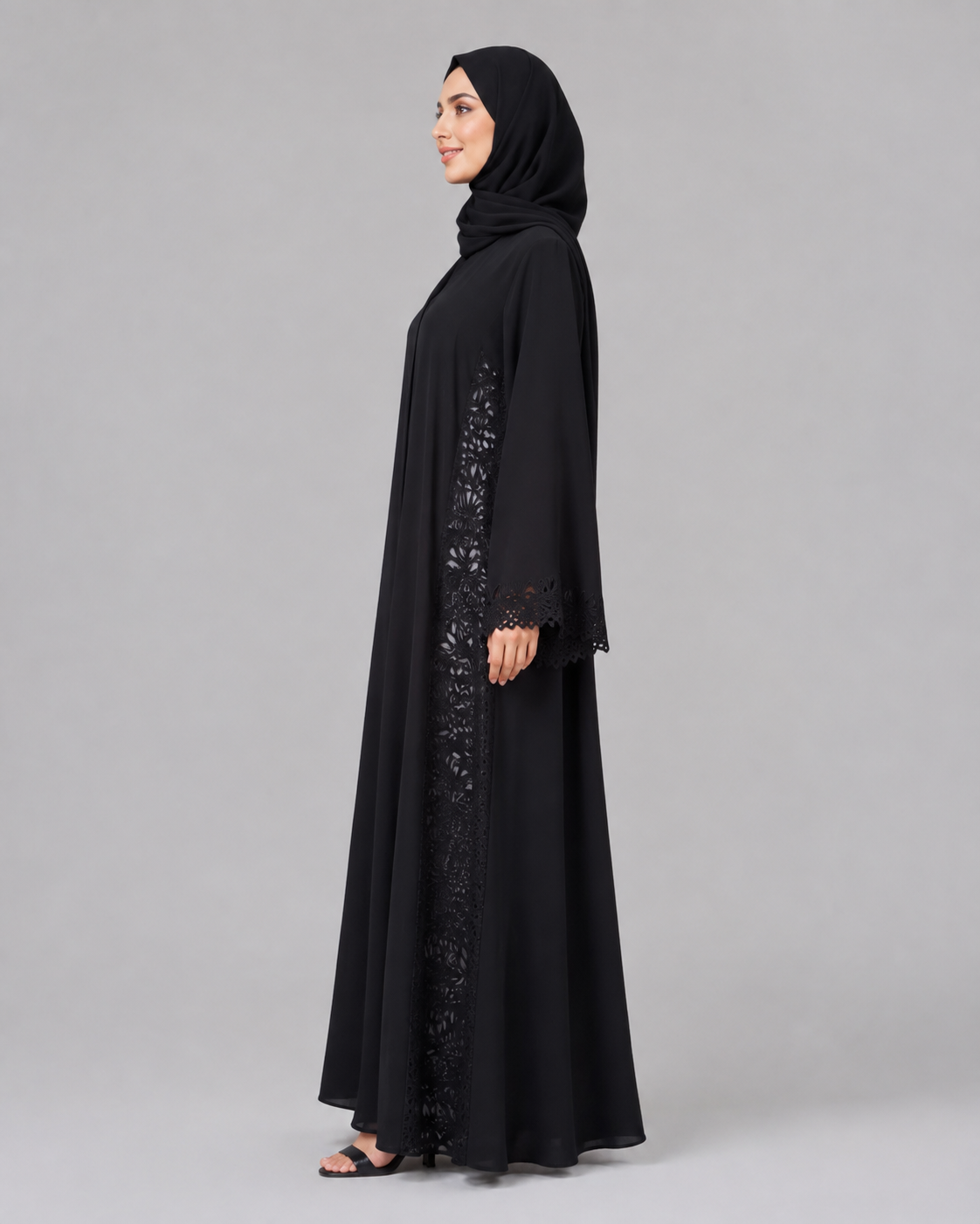 Noir Botanical Dentelle Abaya 10083