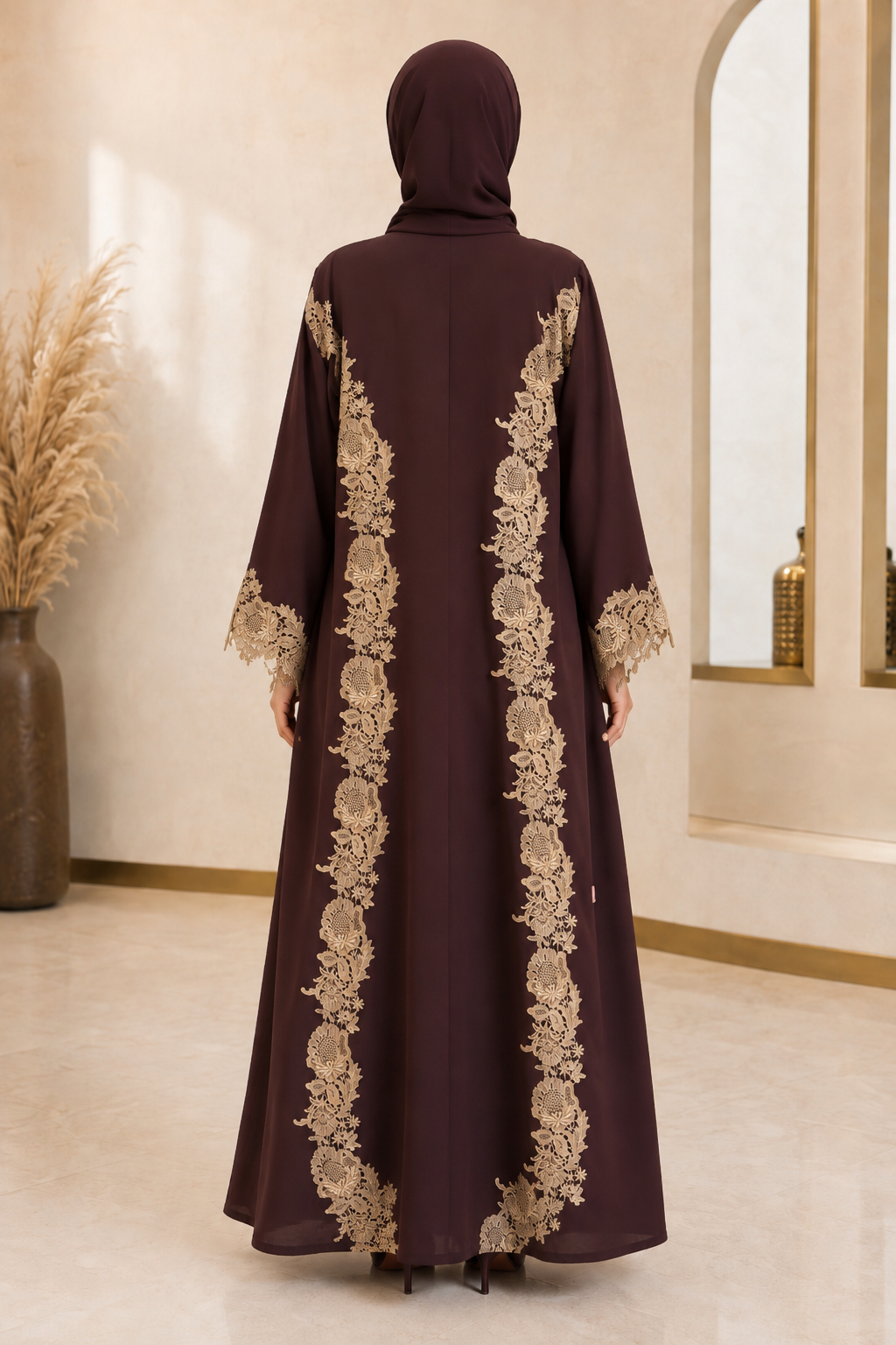 Mocha Royale Dentelle Abaya 10074