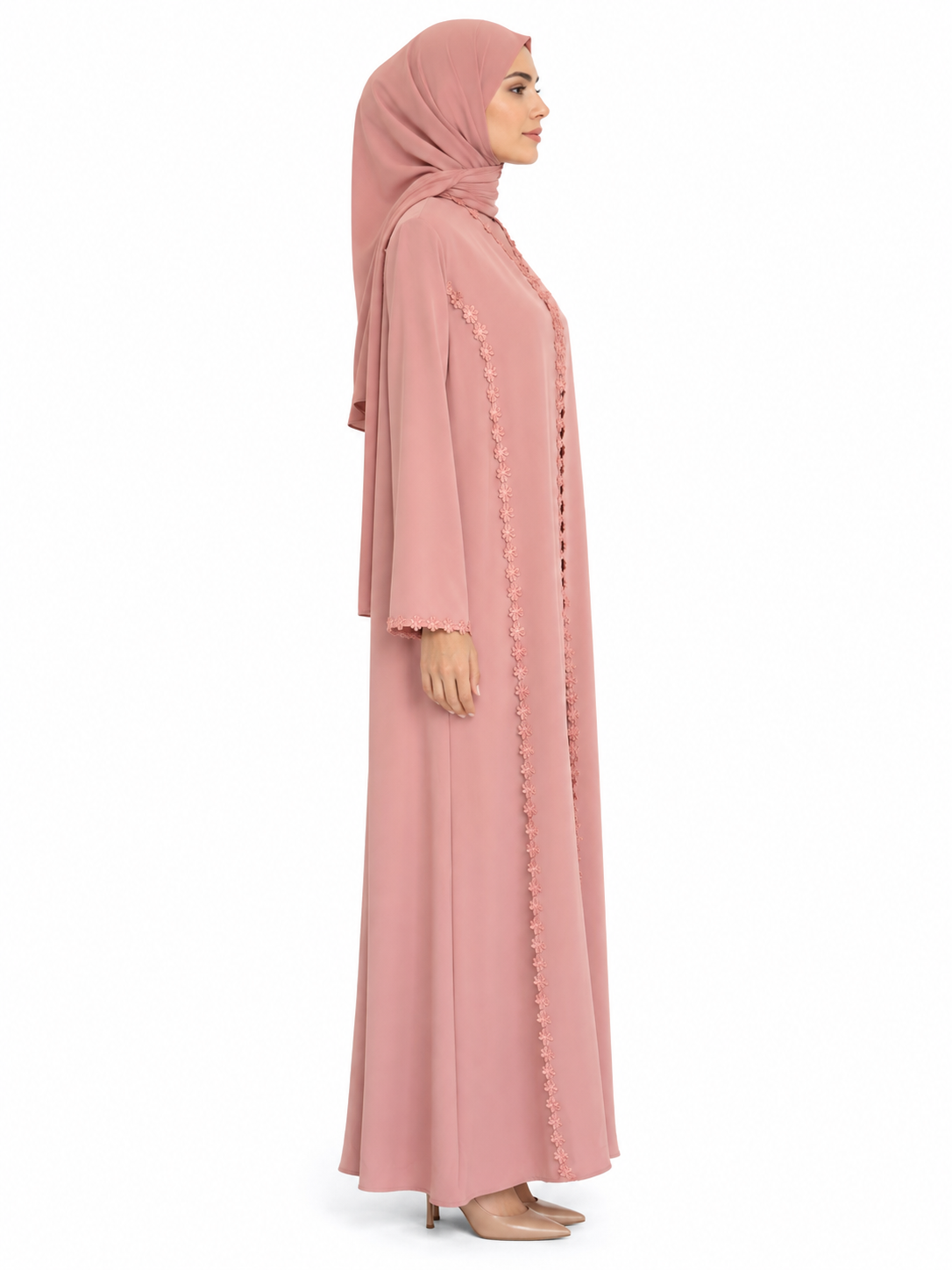 Blush Rosé Dentelle Abaya 1007