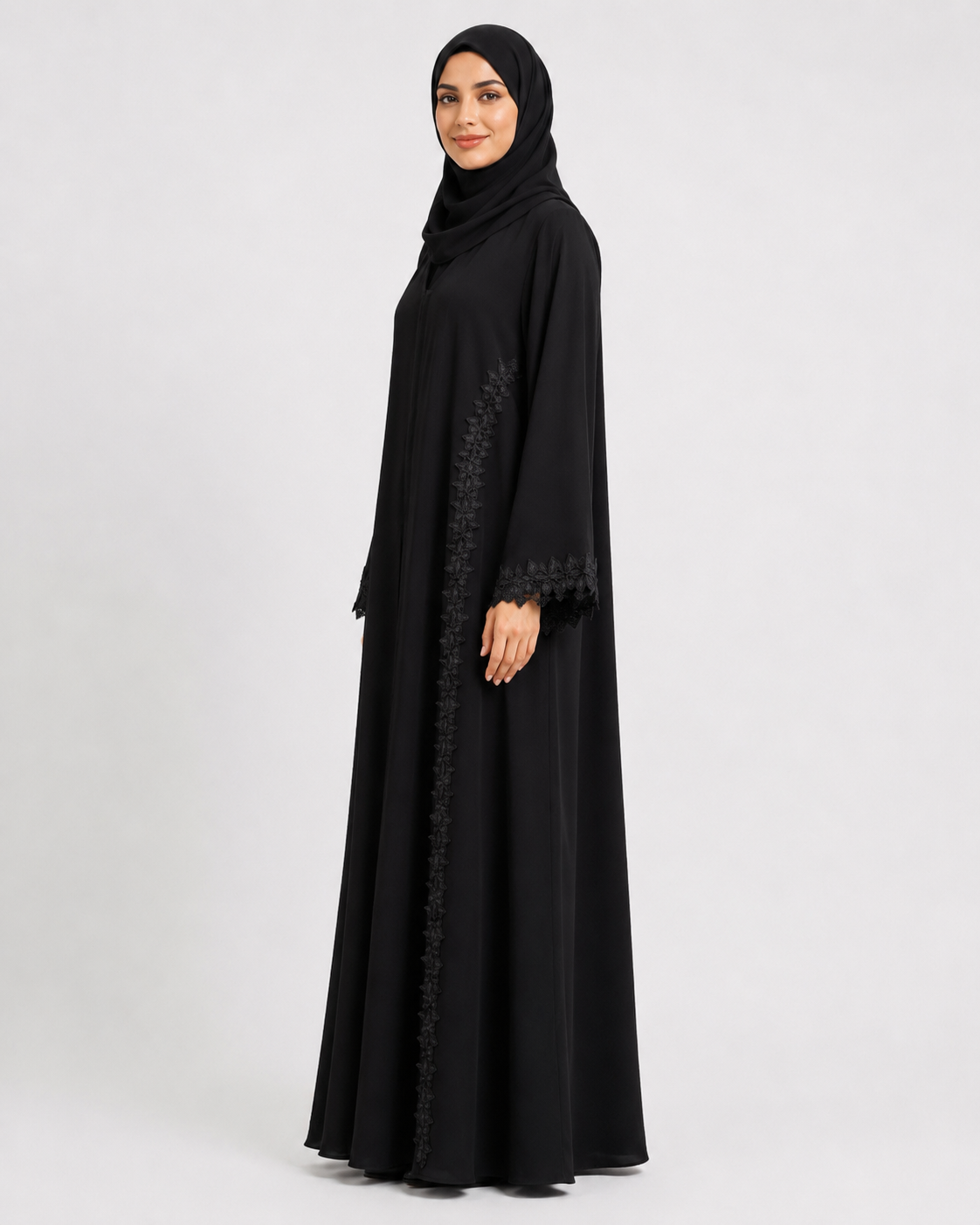 Noir Fleur Line Abaya 10075