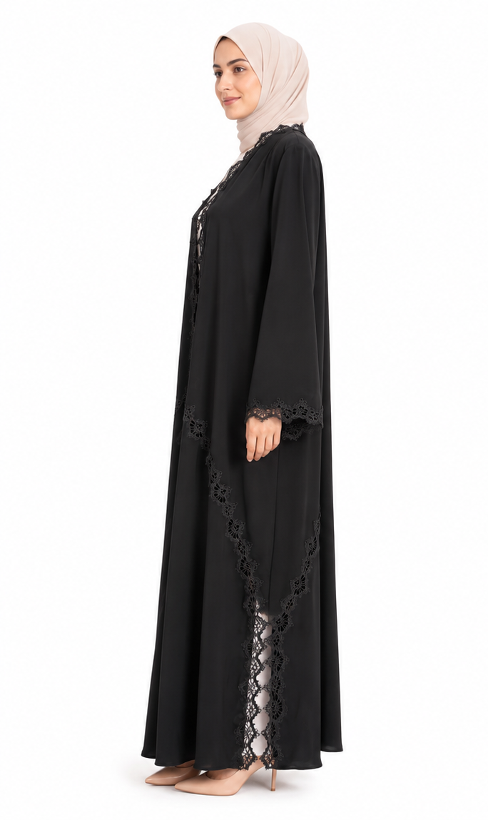 Noir Arabesque Dentelle Abaya 10013