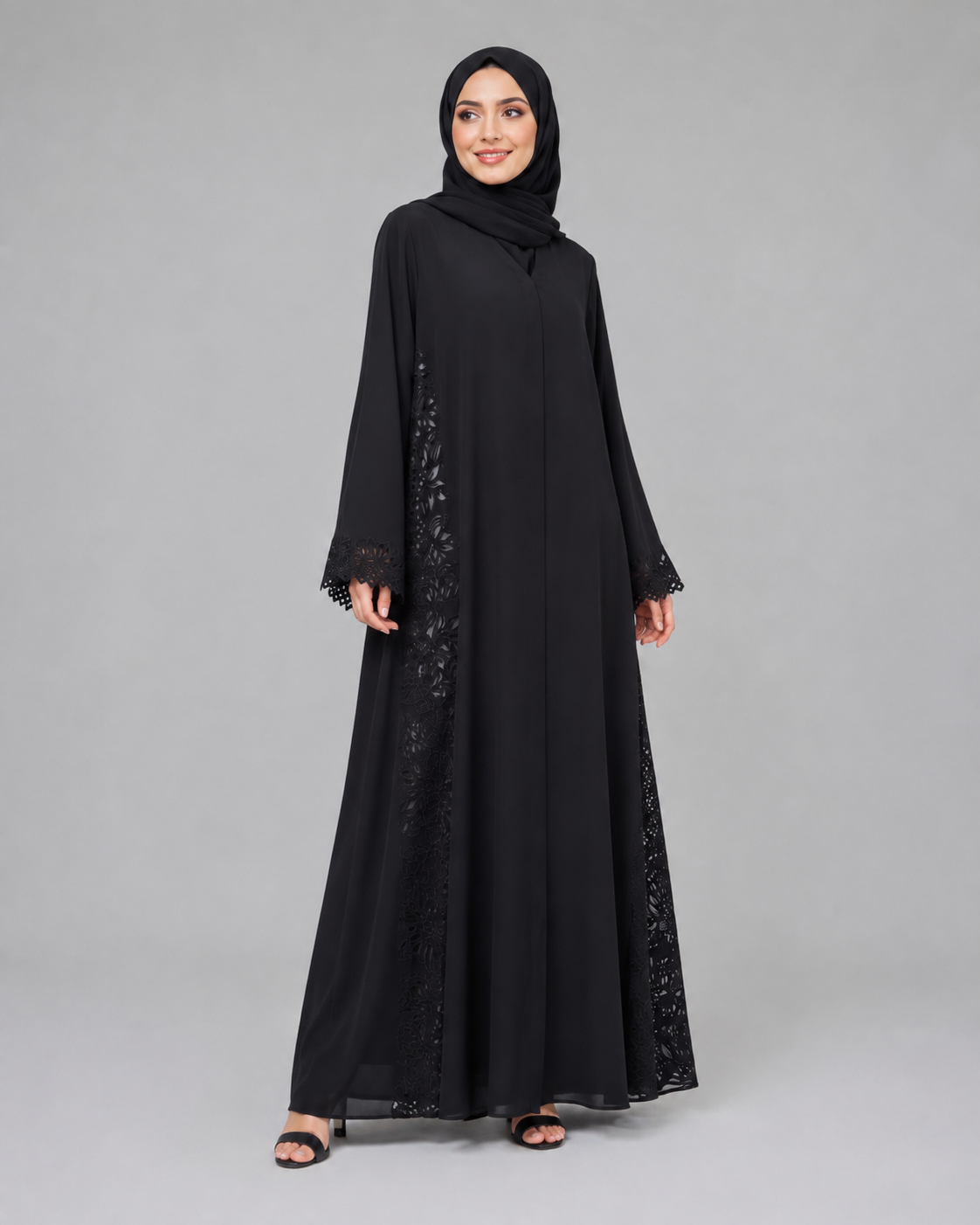 Noir Botanical Dentelle Abaya 10083