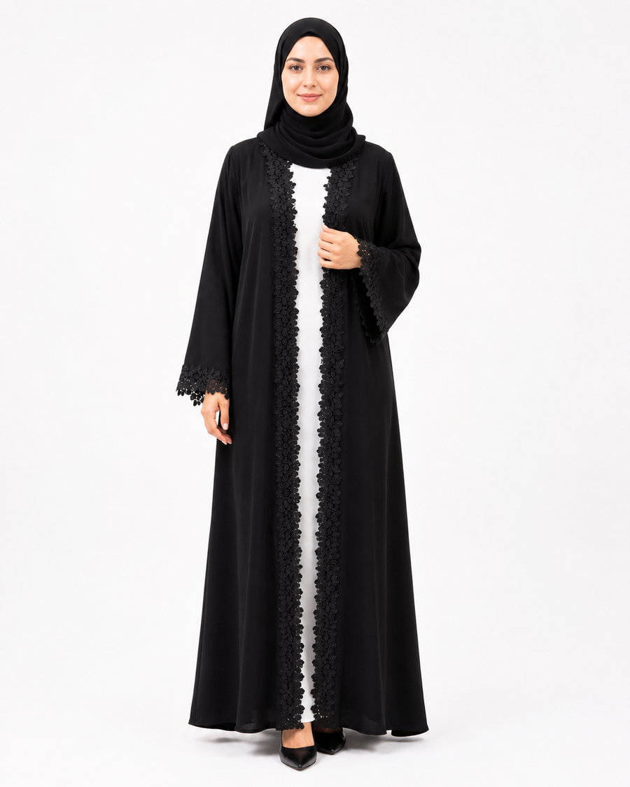 Noir Blossom Dentelle Abaya 10049