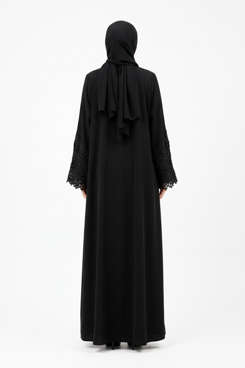 Noir Blossom Dentelle Abaya 10049