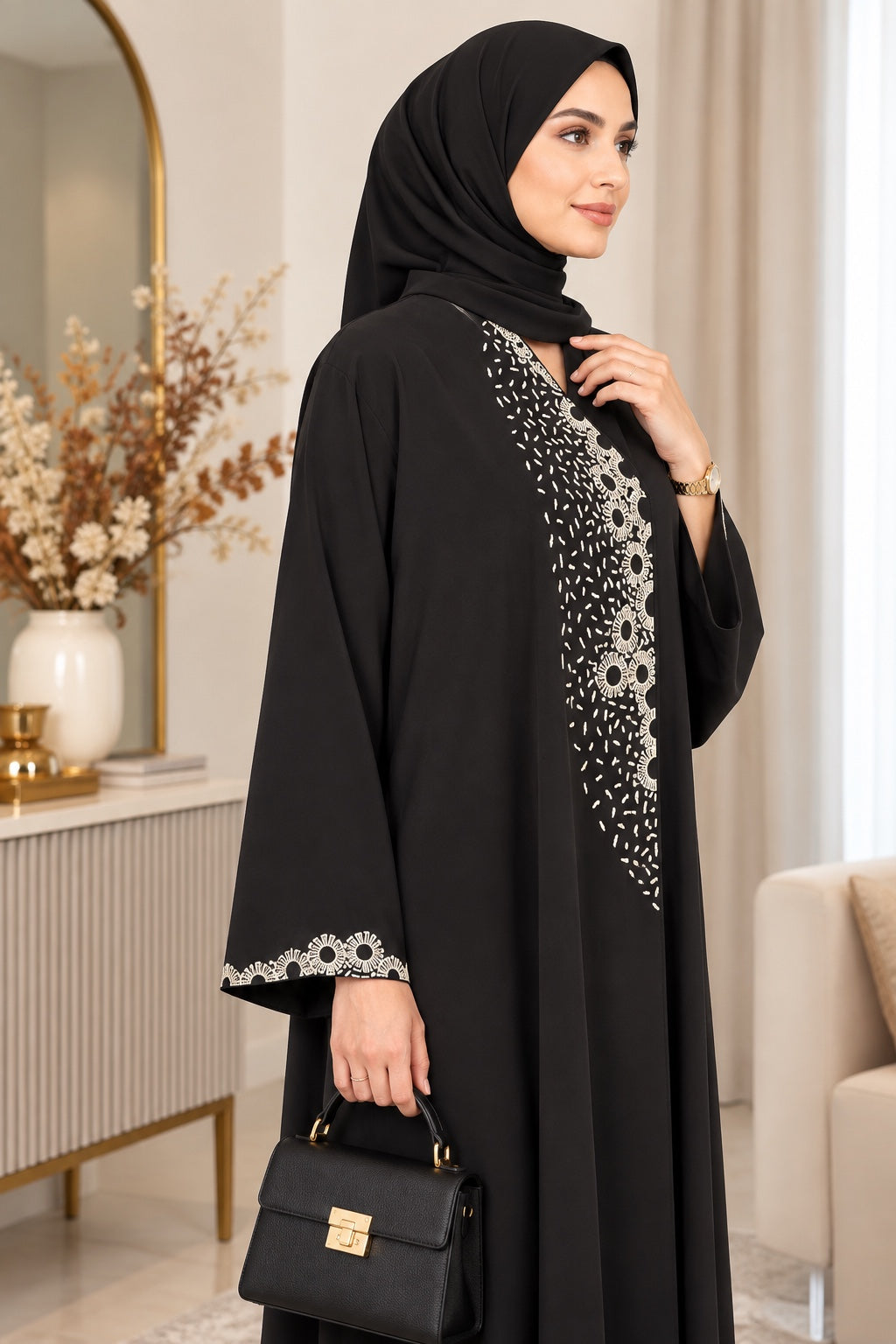 Queen Aura black Soft Jean abaya detail view