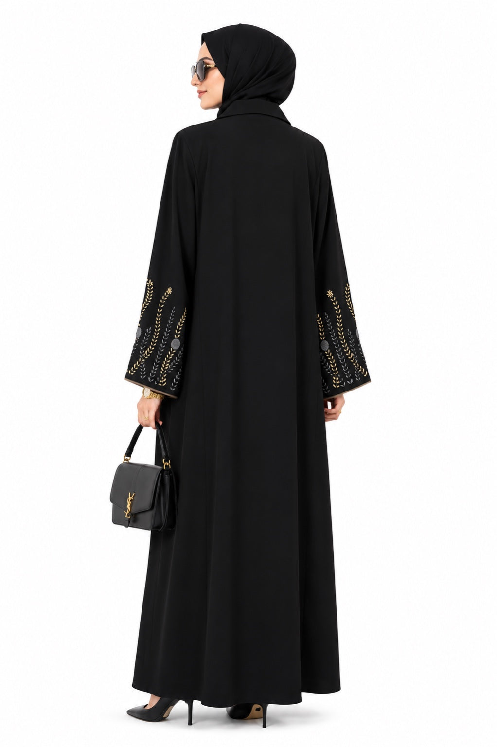Queen Aura QA10084 Golden Botanical Blazer Abaya back view
