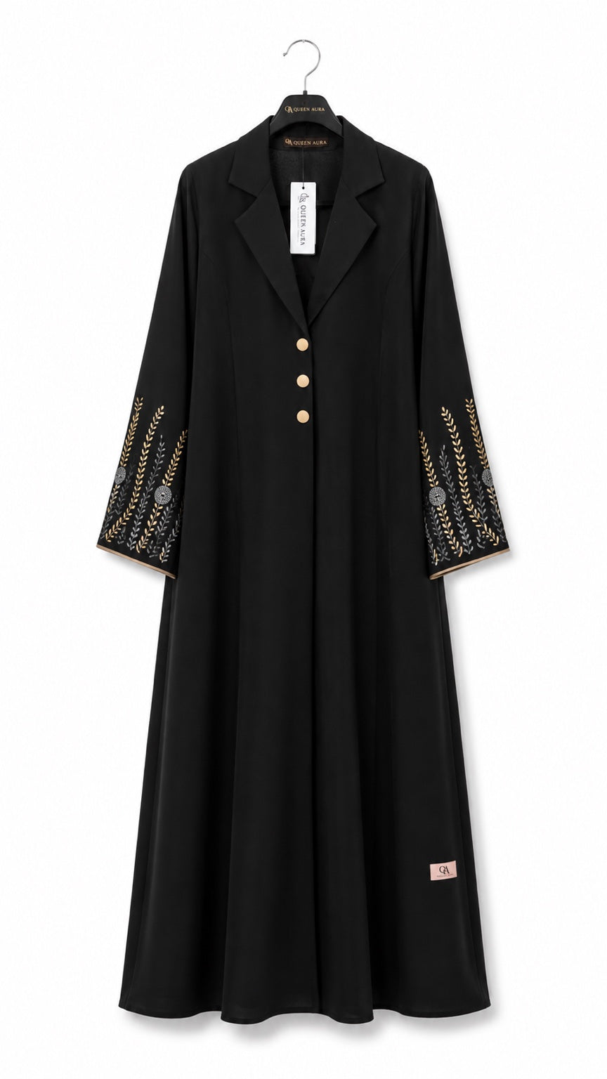 Queen Aura QA10084 Golden Botanical Blazer Abaya hanger view