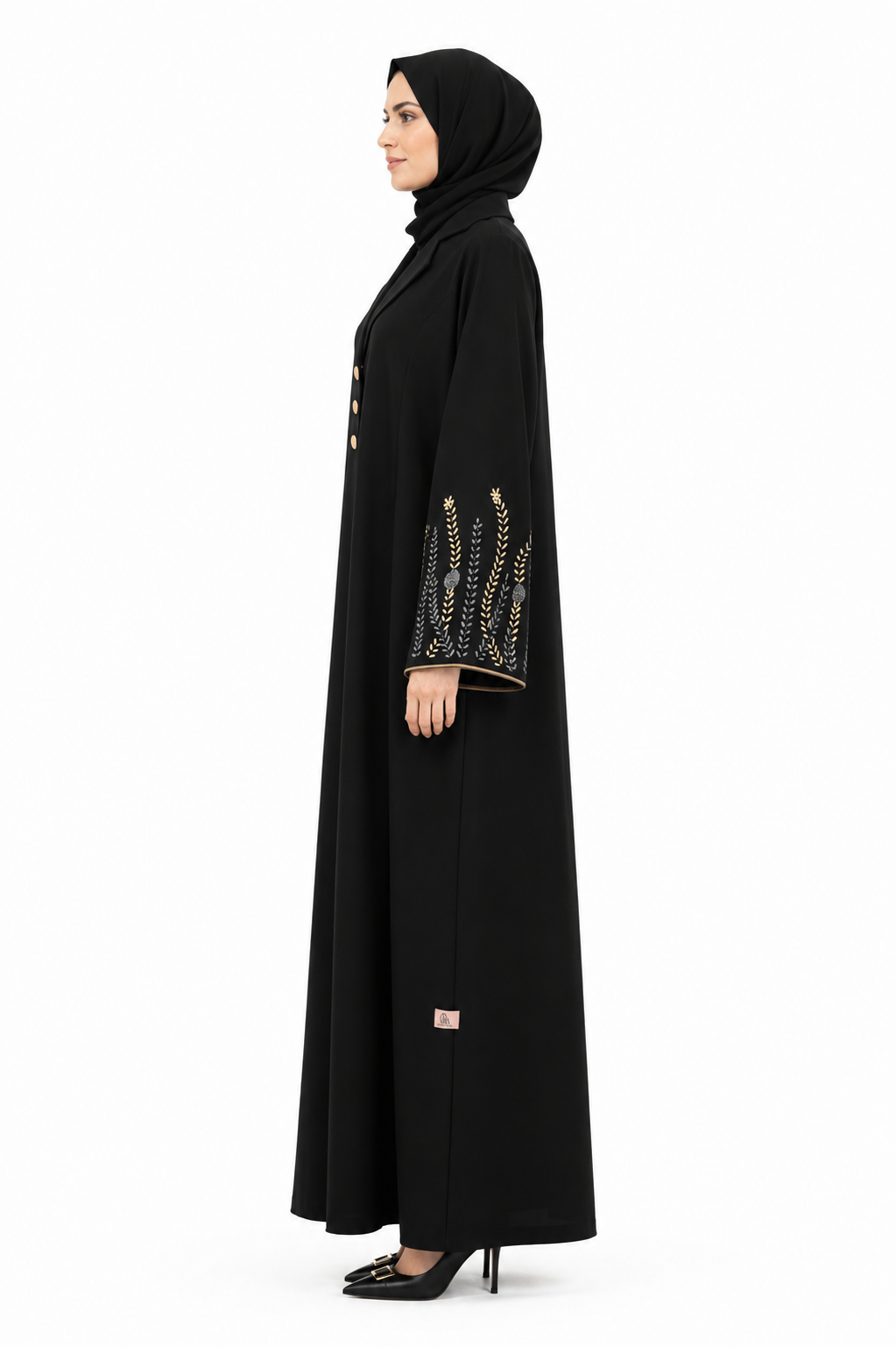 Queen Aura QA10084 Golden Botanical Blazer Abaya profile view