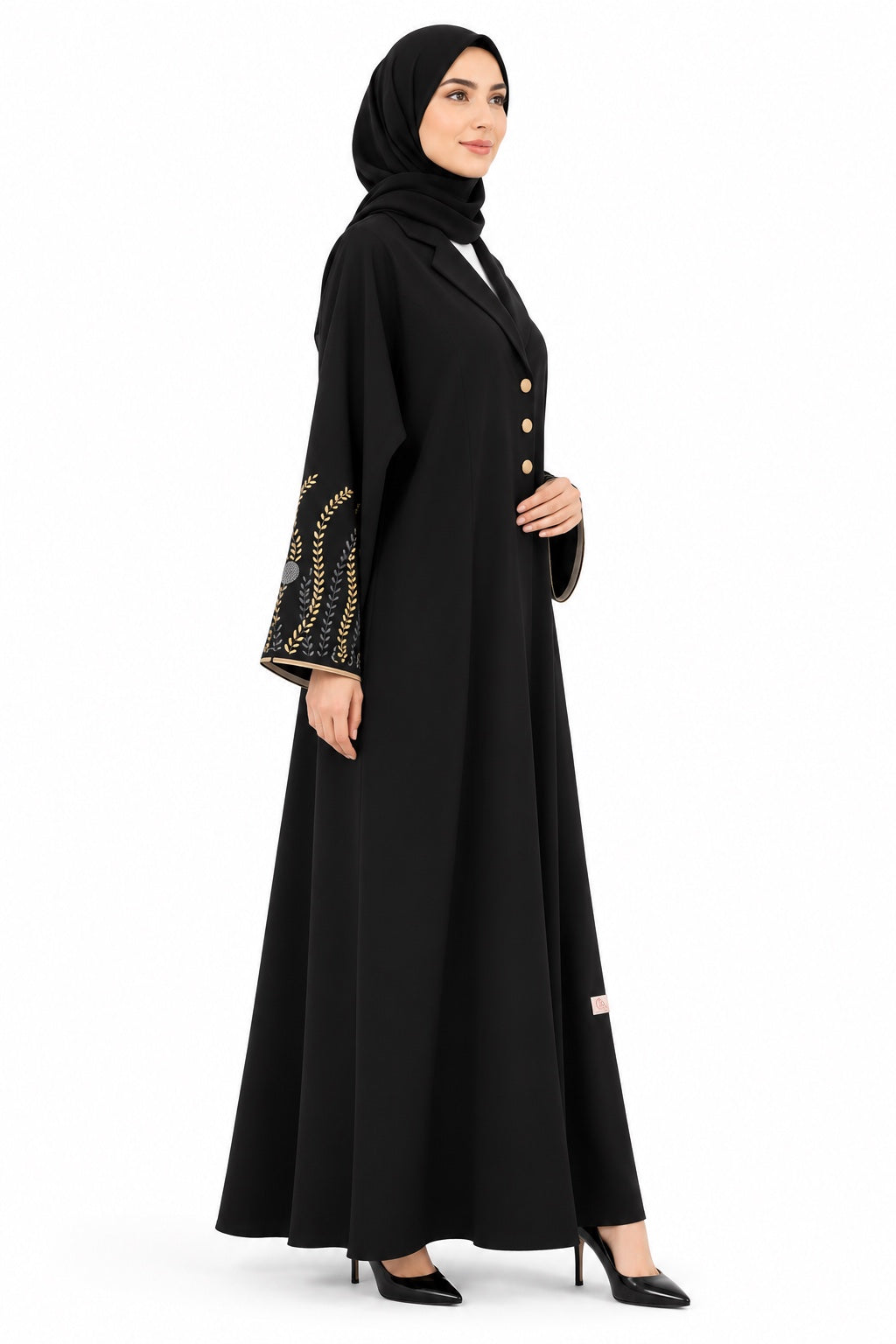 Queen Aura QA10084 Golden Botanical Blazer Abaya side view