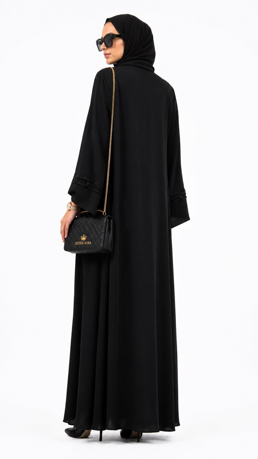 Queen Aura QA10085 Midnight Lattice Premium Nidha Abaya back view