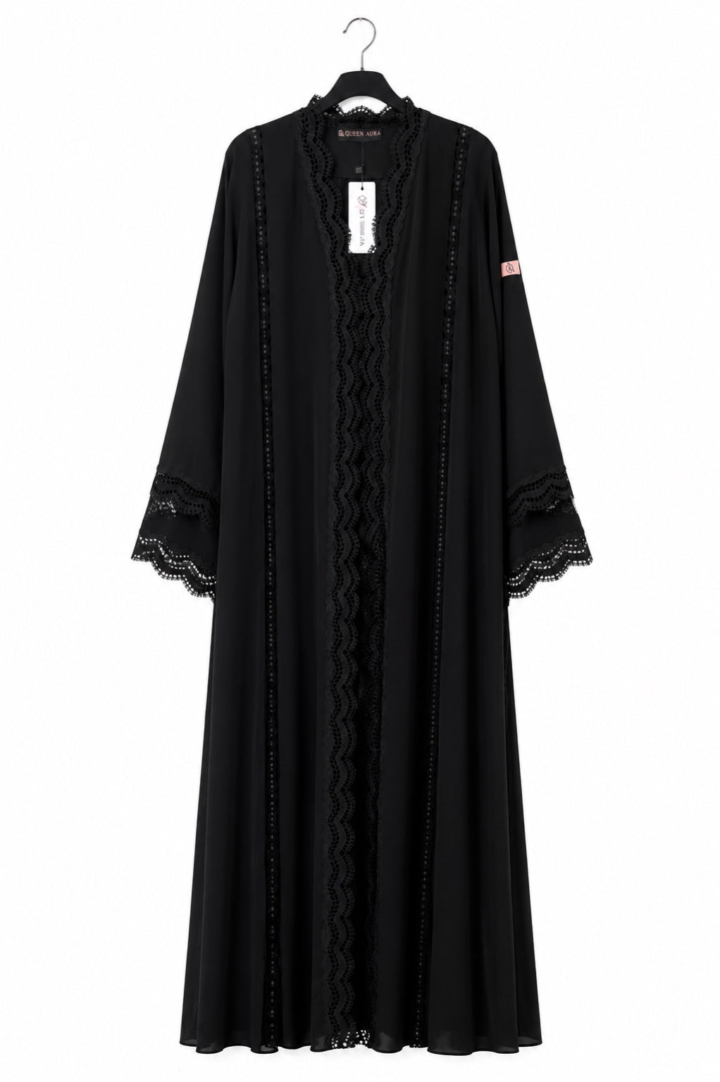 Noir Dentelle Chiffon Abaya hanger view