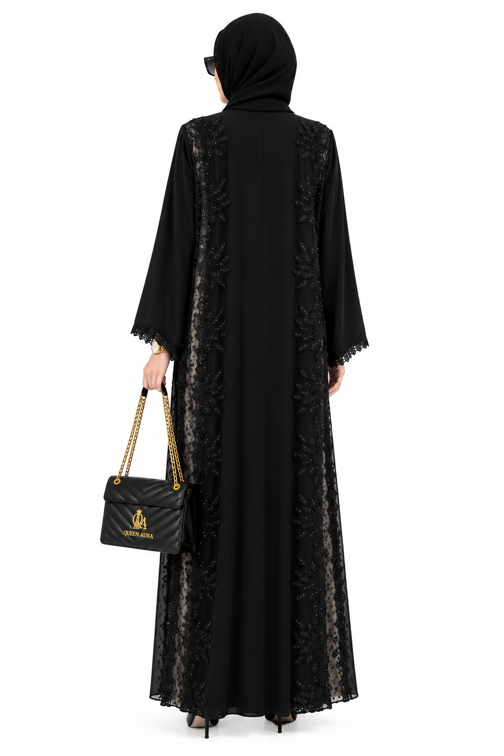 Queen Aura QA10088 black Premium Nada abaya back view