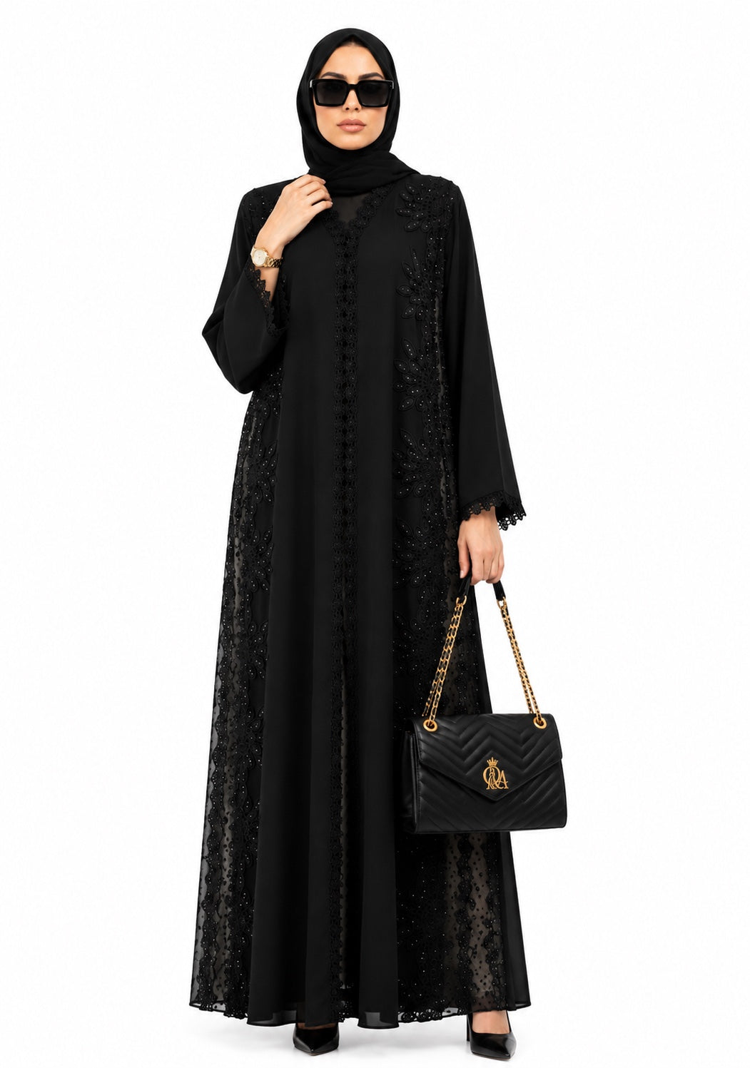 Queen Aura QA10088 black Premium Nada abaya front view